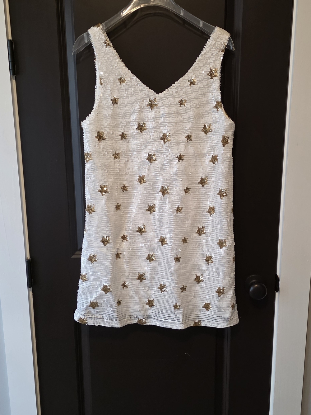 Dee Elly White Sequin Dress with Gold Stars